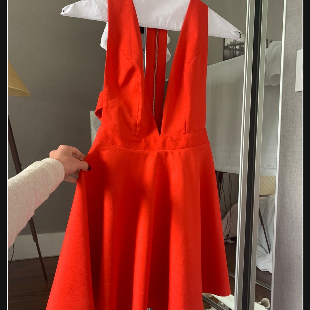 Mini open back ruffled red dress